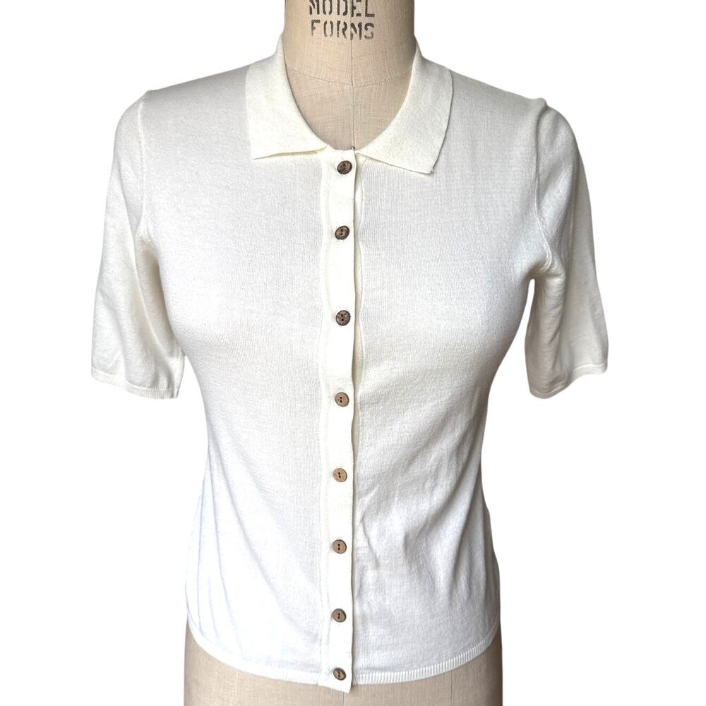 ST. AGNI Knit Polo Shirt in Creamy White Size Medium Cotton Minimal